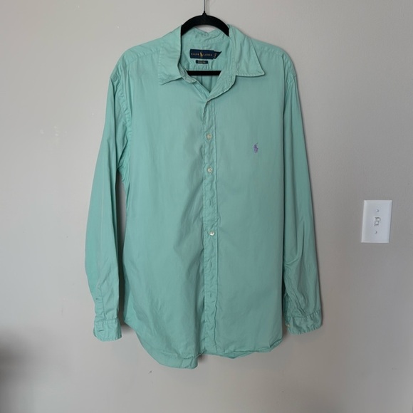 Ralph Lauren Beach Twill 100% Cotton Button Up Light Green Lg Tall and Long - Picture 1 of 13